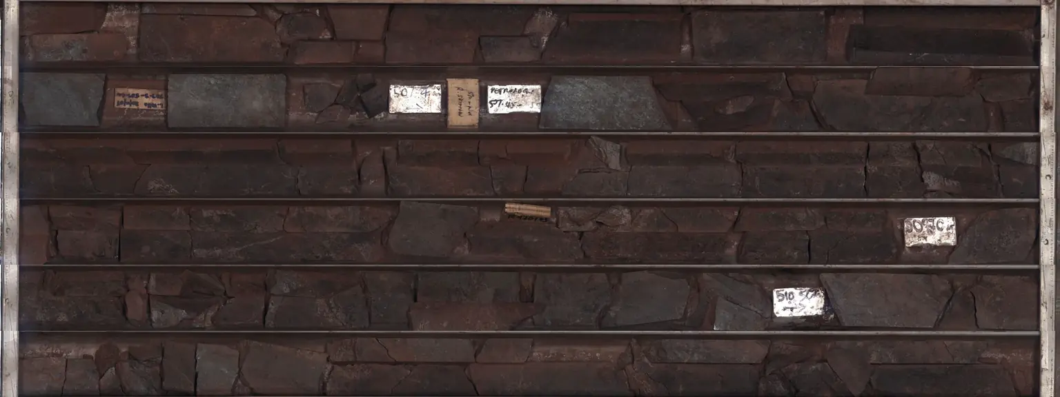 Drill core tray 50 of hole CAR002 at Carrapateena, South Australia, 506.4 to 511.6 m, photographed by the HyLogger at the state core library