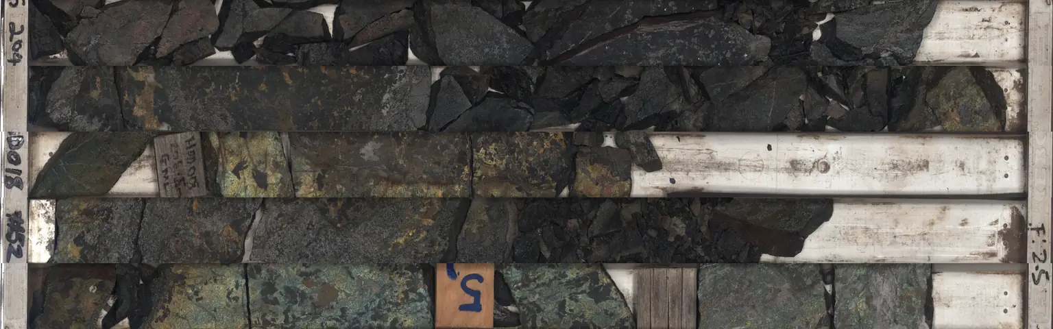 Drill core tray 52 of hole HDD-018 at Hillside, South Australia, 204.6 to 208.5 m, photographed by the HyLogger at the state core library