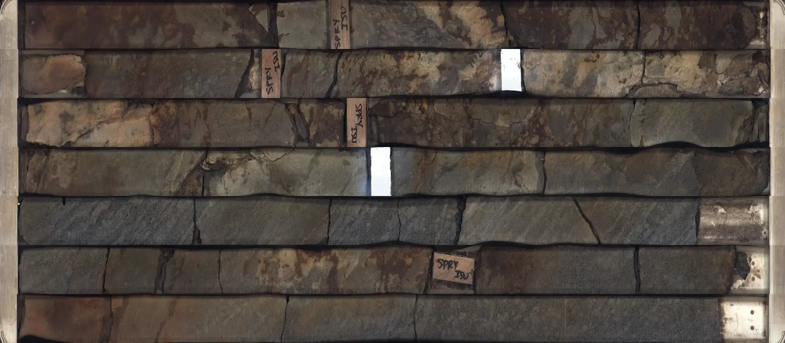 Drill core tray 51 of hole KTDD149 at Kanmantoo, South Australia, 294.6 to 300.5 m, photographed by the HyLogger at the state core library