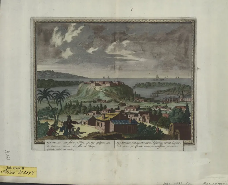 Copper engraving of Acapulco harbour, 1702