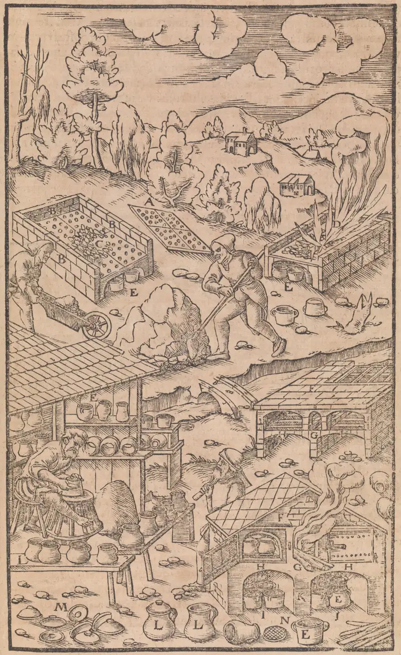 Woodcut from De re metallica of a mining scene