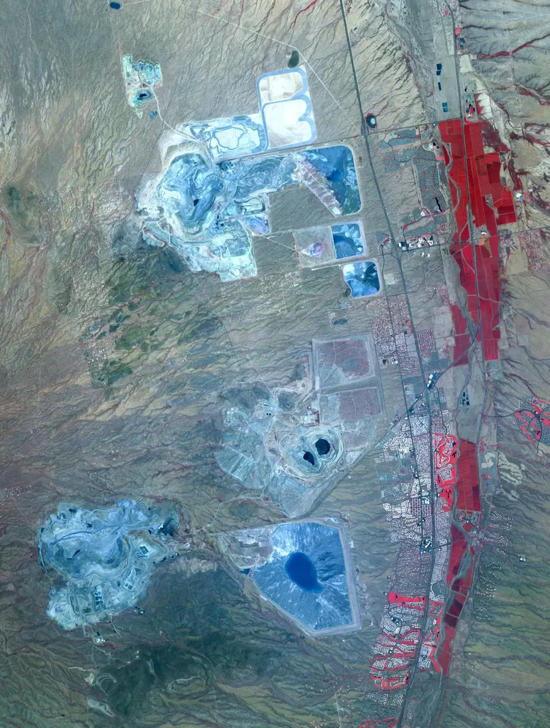 Satellite image of open pit copper mines in Arizona