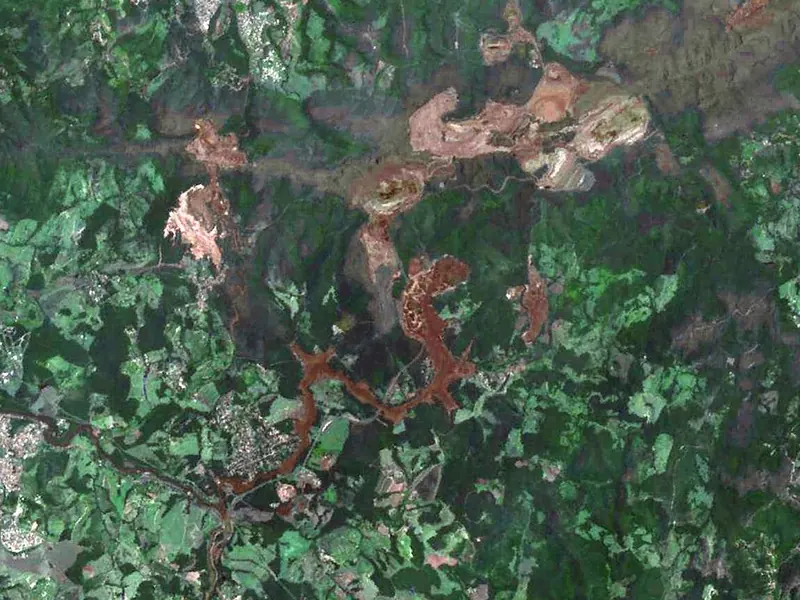 Satellite view of the Brumadinho tailings dam collapse, Brazil, 2019