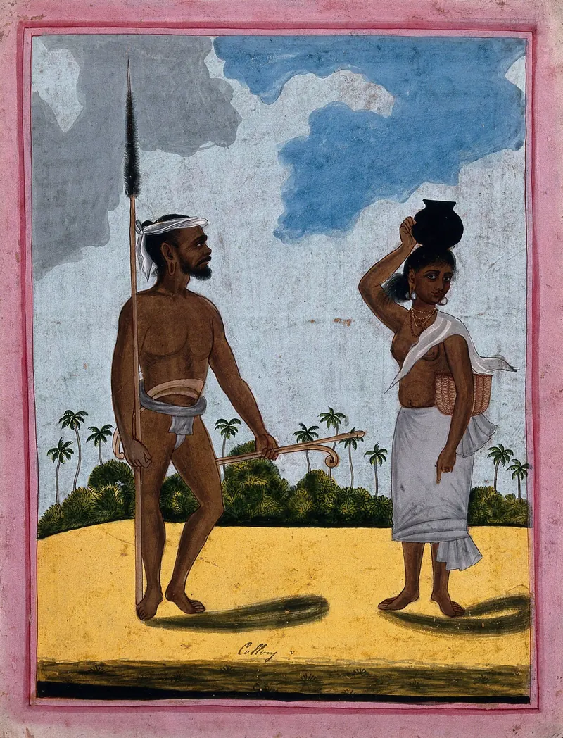Gouache drawing of a collier and his wife