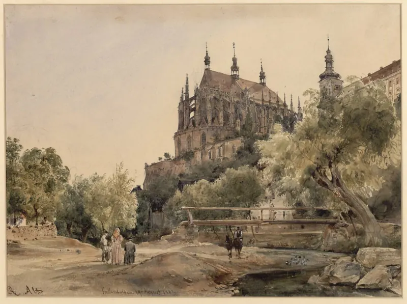 St Barbara's Church at Kutna Hora, built on silver money, in an 1842 print