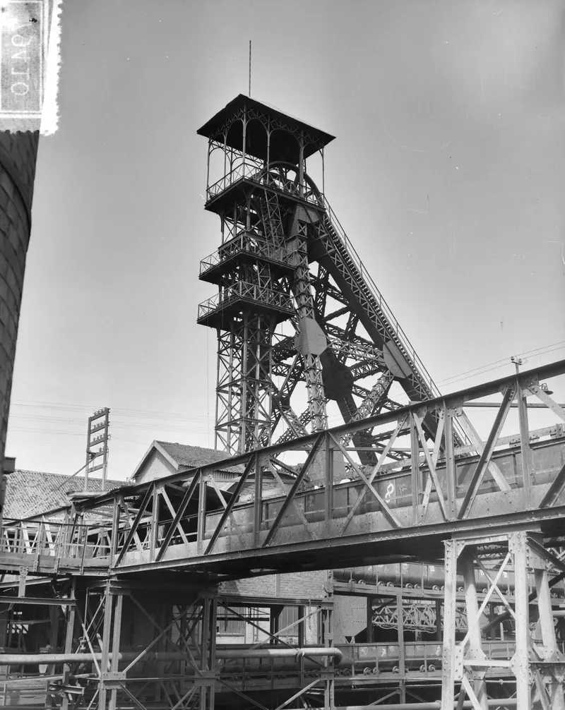 The shaft head at Bois du Cazier, Marcinelle, during the 1956 disaster