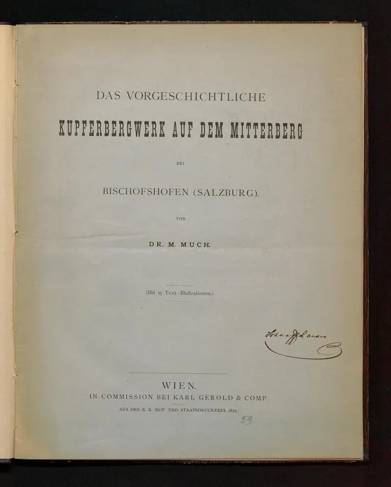 Title page of an 1879 study of the prehistoric copper mine at Mitterberg, Austria