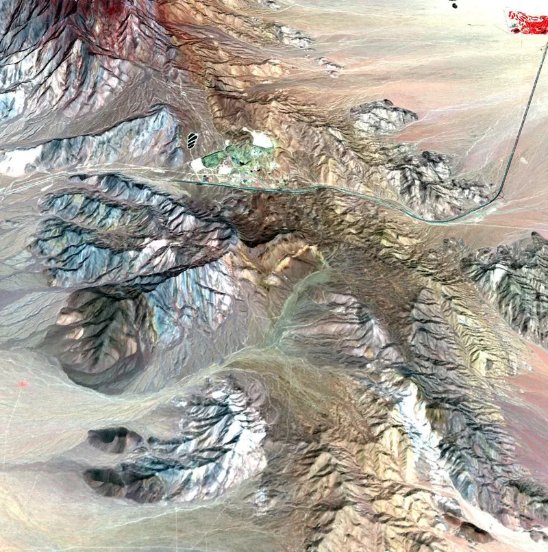 Satellite image of the Mountain Pass rare earth mine, California