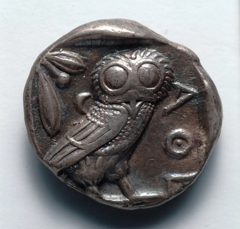 Ancient Athenian owl coin, minted from silver mined at Laurion