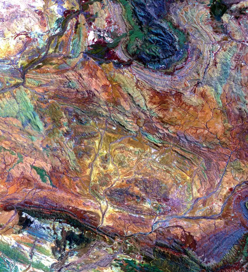Satellite image of iron ore mining in the Pilbara, Western Australia