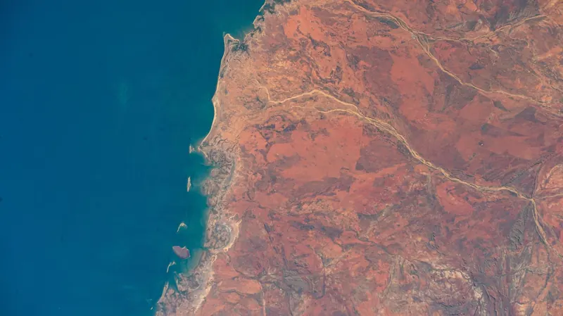 The desert coast of Western Australia's Pilbara region from the International Space Station