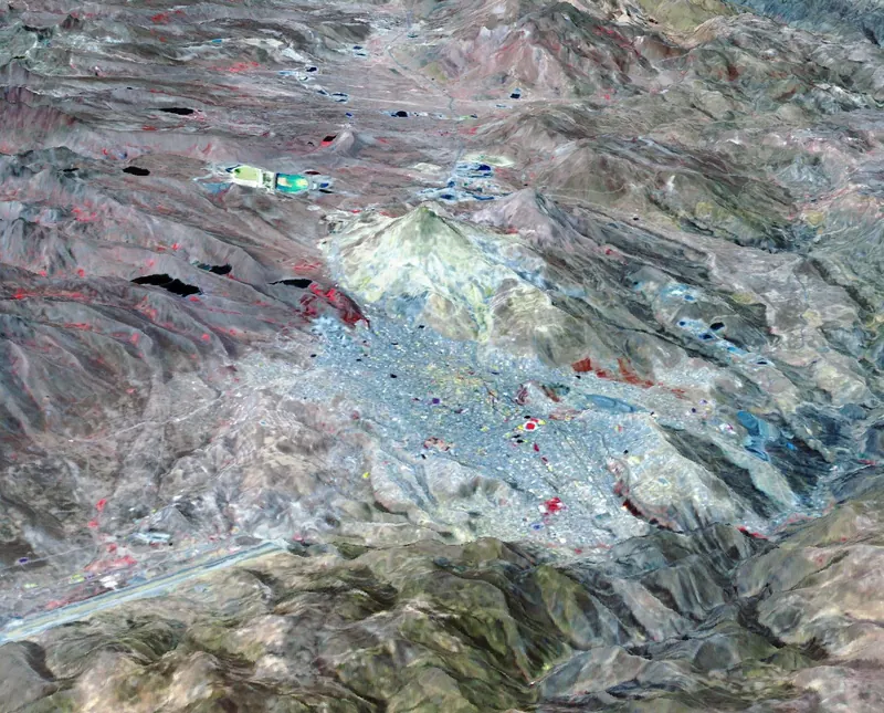 Satellite image of Cerro Rico and the city of Potosi, Bolivia
