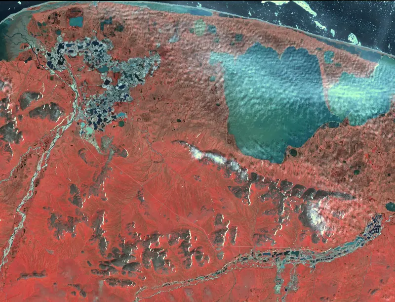 Satellite image of gold mining in Siberia