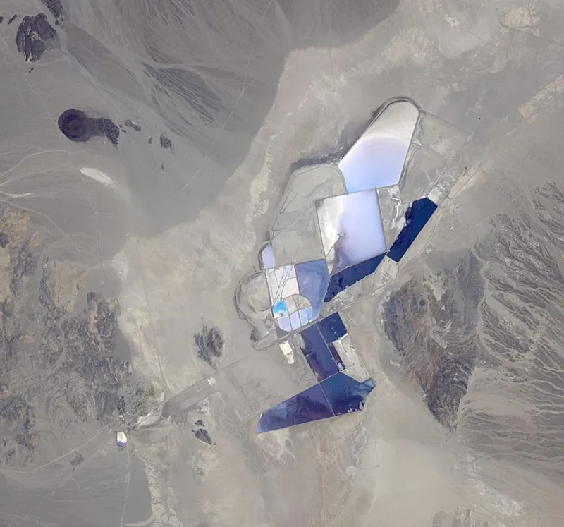 Satellite image of lithium brine ponds at Silver Peak, Nevada