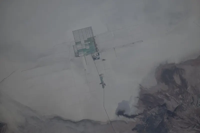 Lithium facility on the Salar de Uyuni, Bolivia, from orbit