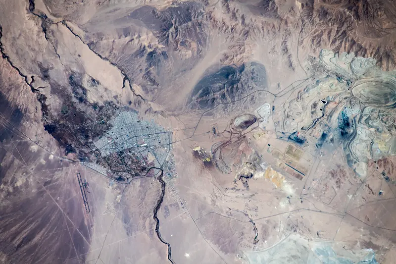 The Chuquicamata copper mine in Chile's Atacama Desert, photographed from the International Space Station