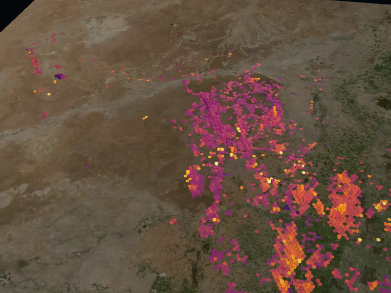 Copper drill-hole columns over the Cobar Basin on a satellite map of New South Wales