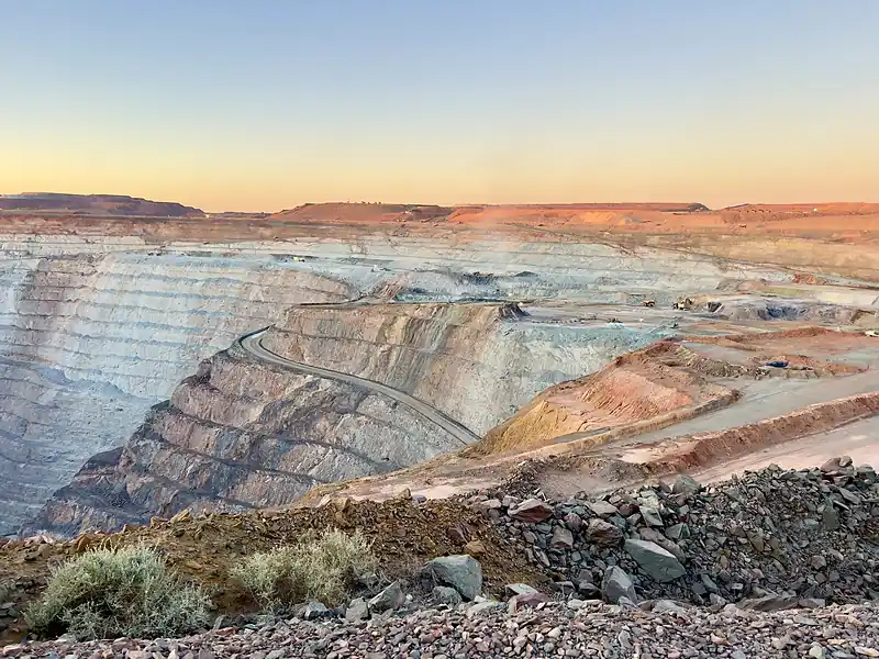 The Super Pit gold mine at Kalgoorlie, Western Australia, at sunset
