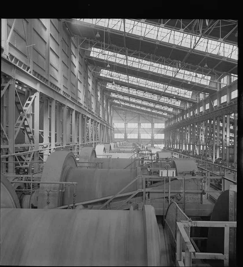 Ball mills in a long, high concentrator hall at Morenci