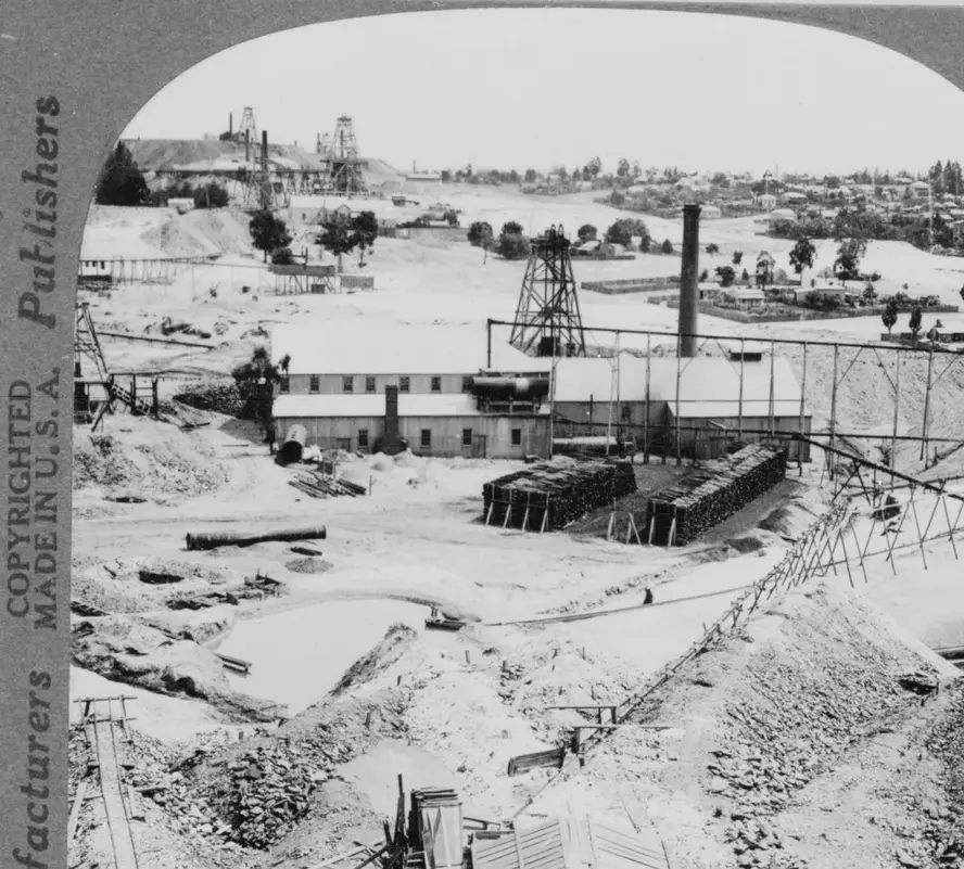 Headframes and mullock heaps of the gold mines at Bendigo