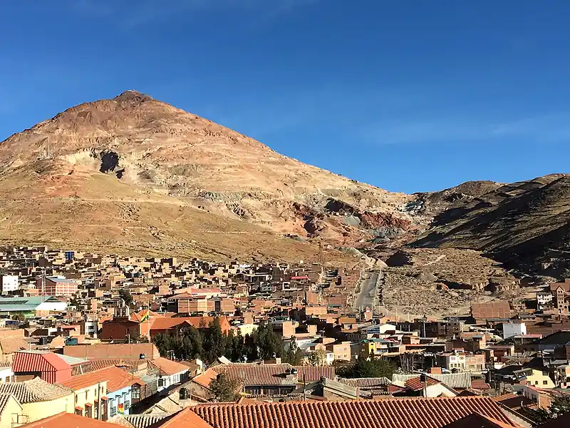 Cerro Rico rising above the rooftops of Potosí, Bolivia
